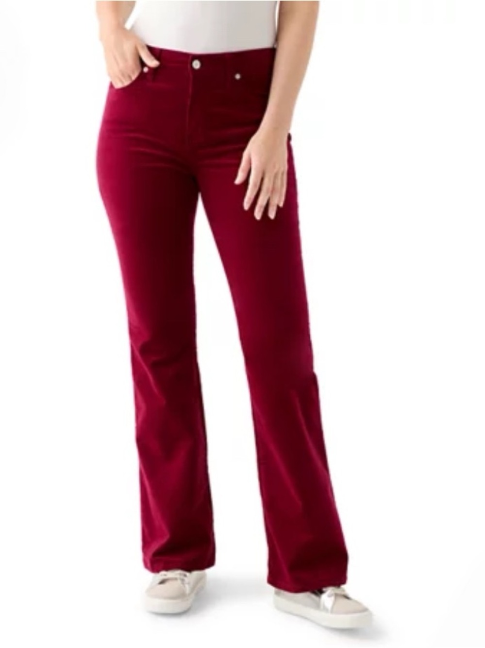 Crown & Ivy Women's high rise Flare Leg Corduroy Pants red wine